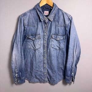 Levis Western Shirt Womens Size Large Denim Pearl Snap Blue Rodeo